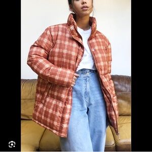 Plaid Women's Puffer Jacket in Orange Pretty Little Things
